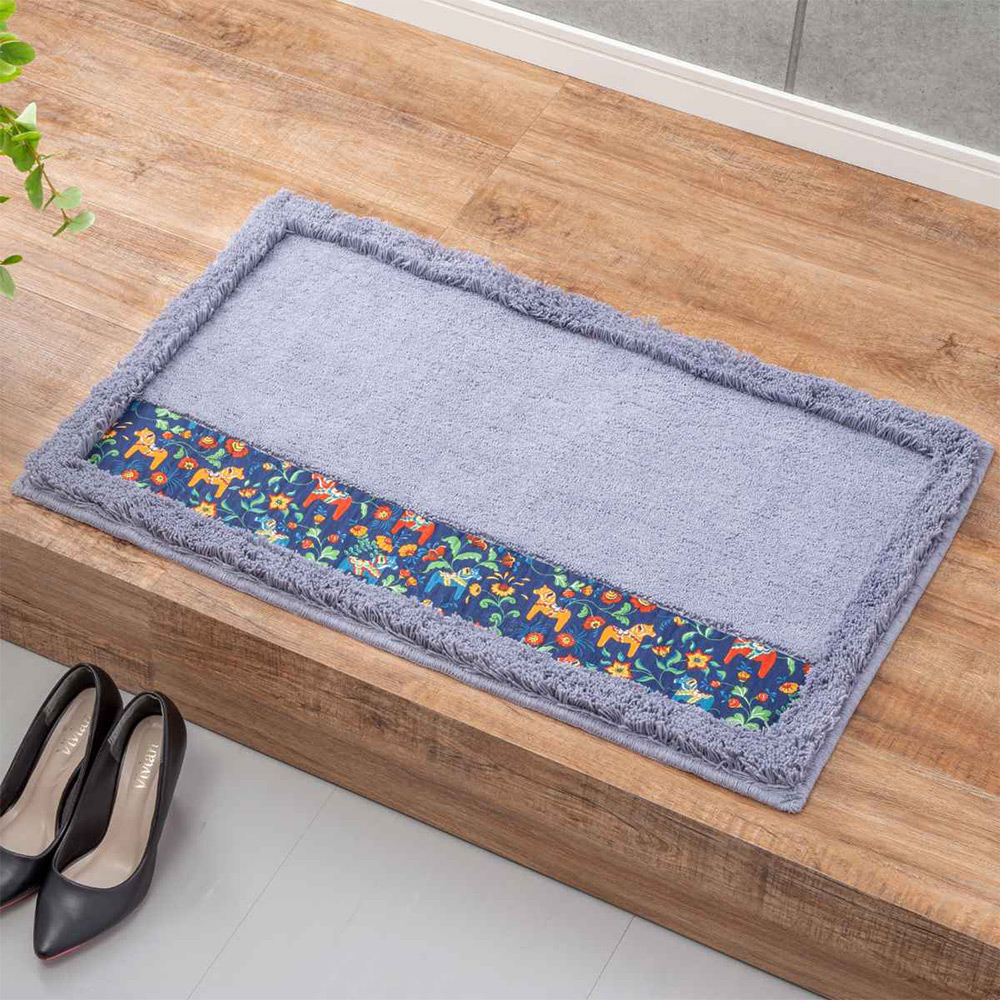【HASHIZUME】Japan-Made Antibacterial & Deodorant Kitchen Mat 50&times;80cm &ndash; Light Gray (Nordic-Style Lucky Horse / Non-Slip Design / Machine-Washable), , large
