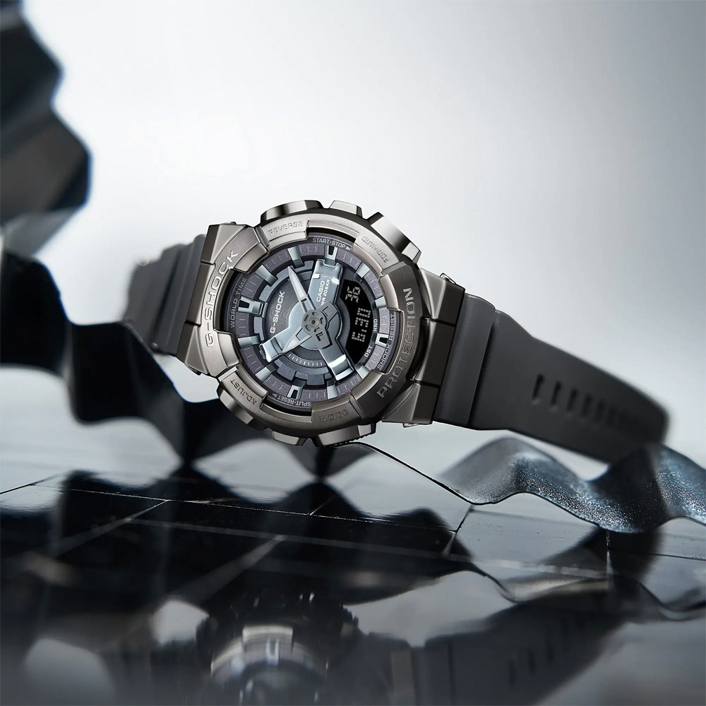 CASIO 卡西歐 G-SHOCK 金屬色雙顯電子錶-個性銀 GM-S110B-8A, , large