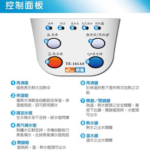 東龍 蒸汽式溫熱開飲機 TE-161AS, , large