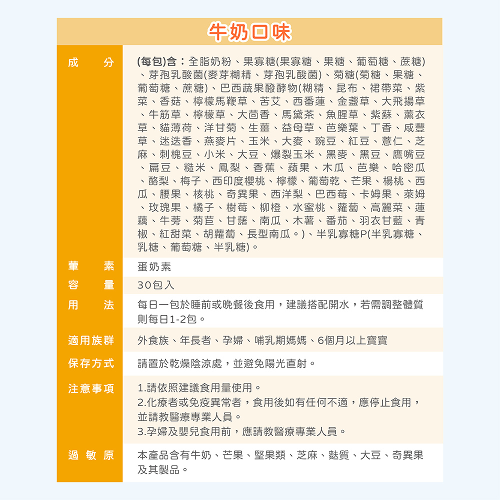 【五洲生醫】高纖有酵益生菌(牛奶口味) - (30入/盒), , large