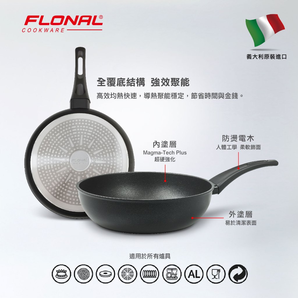 【Flonal福隆】 義大利原裝進口 杜拉IH不沾深平底鍋28cm (送鍋蓋), , large