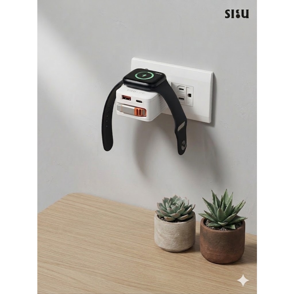 【夕曙生活】S-GaN 四合一 42W 快充充電器｜萬國轉接＋內建快充線＋Apple Watch磁吸充電｜出國必備旅行充, , large