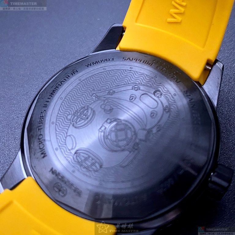 [星晴錶業]WAKMANN手錶,44mm,WA00029黑色錶面黑錶殼黃矽膠錶帶款, , large