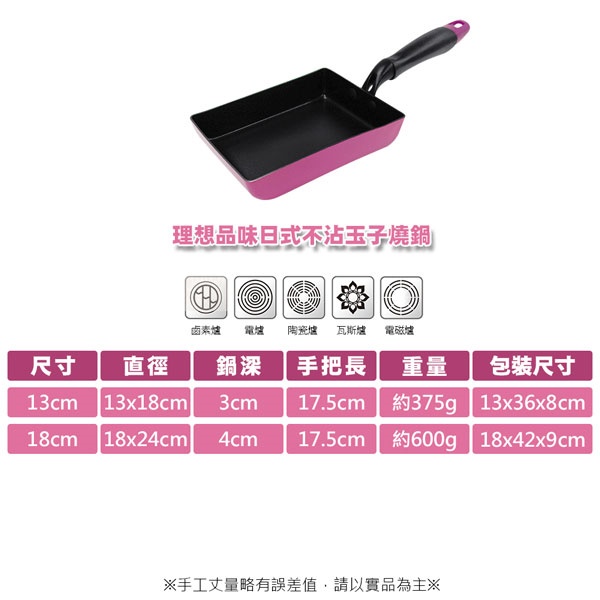 PERFECT 理想牌 品味日式不沾玉子燒不沾鍋平煎鍋IH無蓋 13cm-Leidea樂德兒, , large