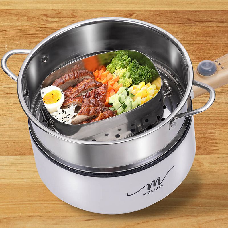 【MOLIJIA 魔力家】1.6L-M18多功能美食料理不沾電火快煮烹飪鍋+M1812不鏽鋼蒸籠-白木紋, , large