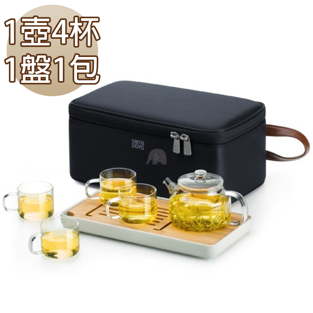 [LINOX]旅行玻璃茶具套裝組-1壺4杯1盤1包(高硼硅玻璃/耐熱水杯/沖泡器杯/旅行茶具組/玻璃杯), , large