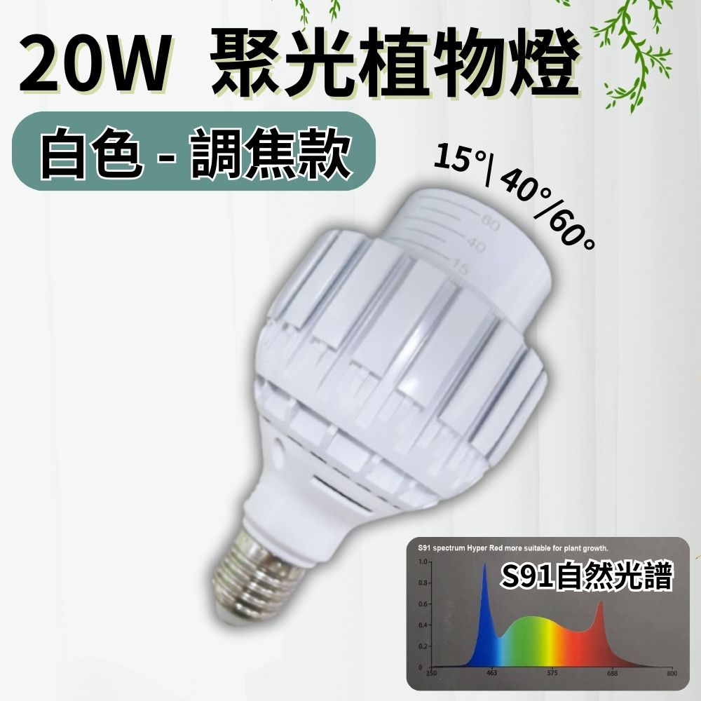 【君沛植物燈】PAR30 LED20W 高光效植物聚光燈 白色-調焦款(S91光譜), , large