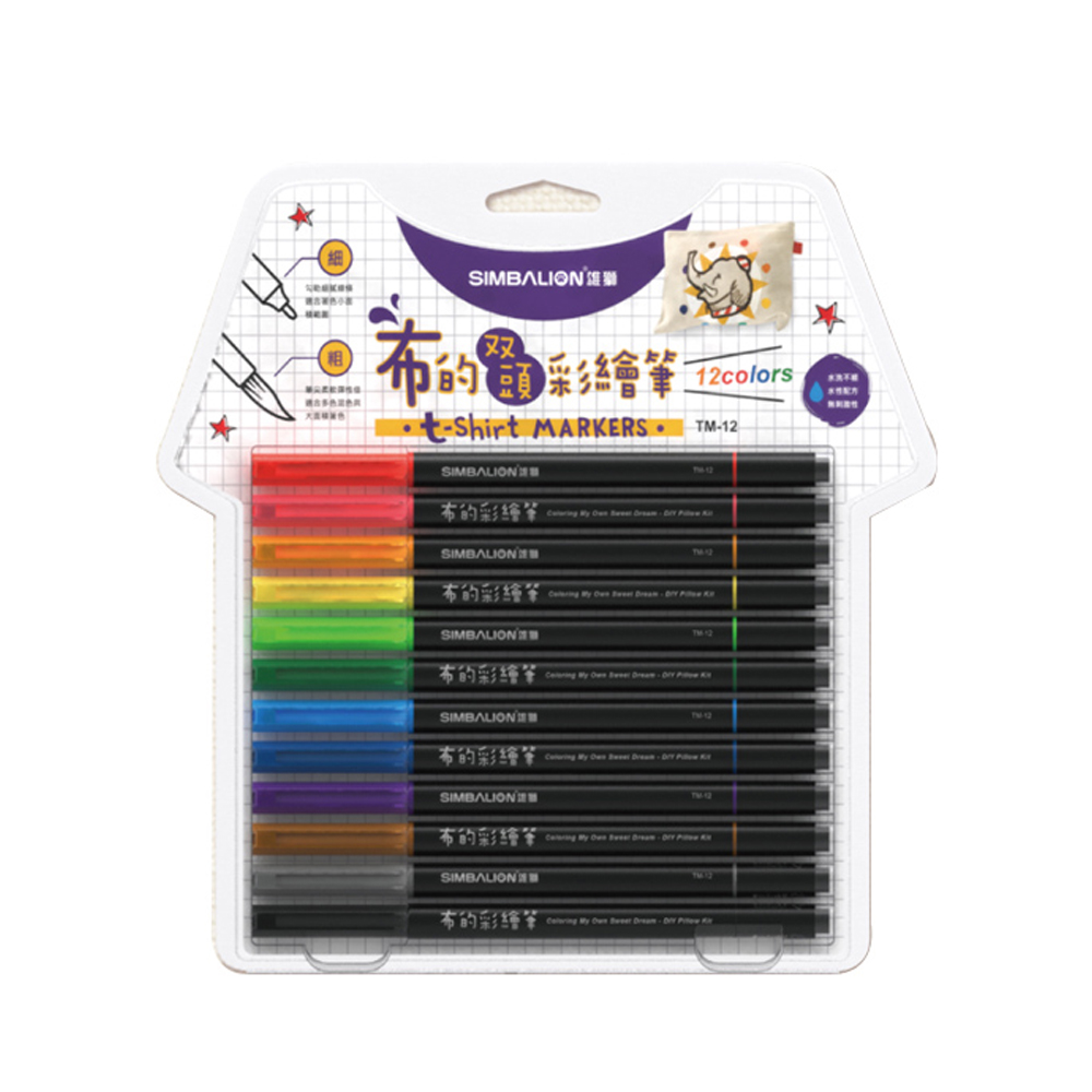【SIMBALION 雄獅文具】布的雙頭彩繪筆 12色組 / 盒 TM-12, , large