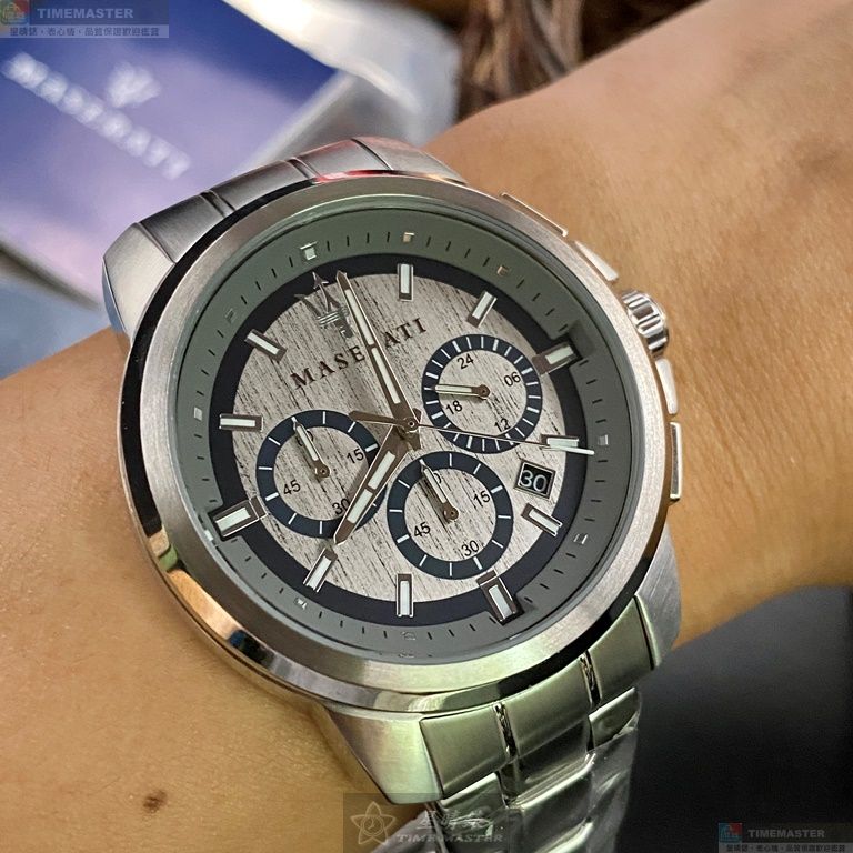 [星晴錶業]MASERATI手錶,44mm,R8873621006槍灰藍錶面銀錶殼銀色精鋼錶帶款, , large