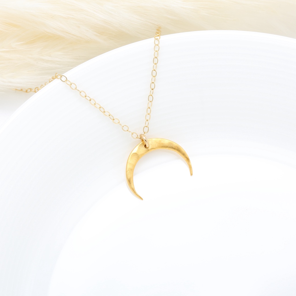 【Angel & Me】Hammered Moon s925 sterling silver 24k gold-plated necklace, , large