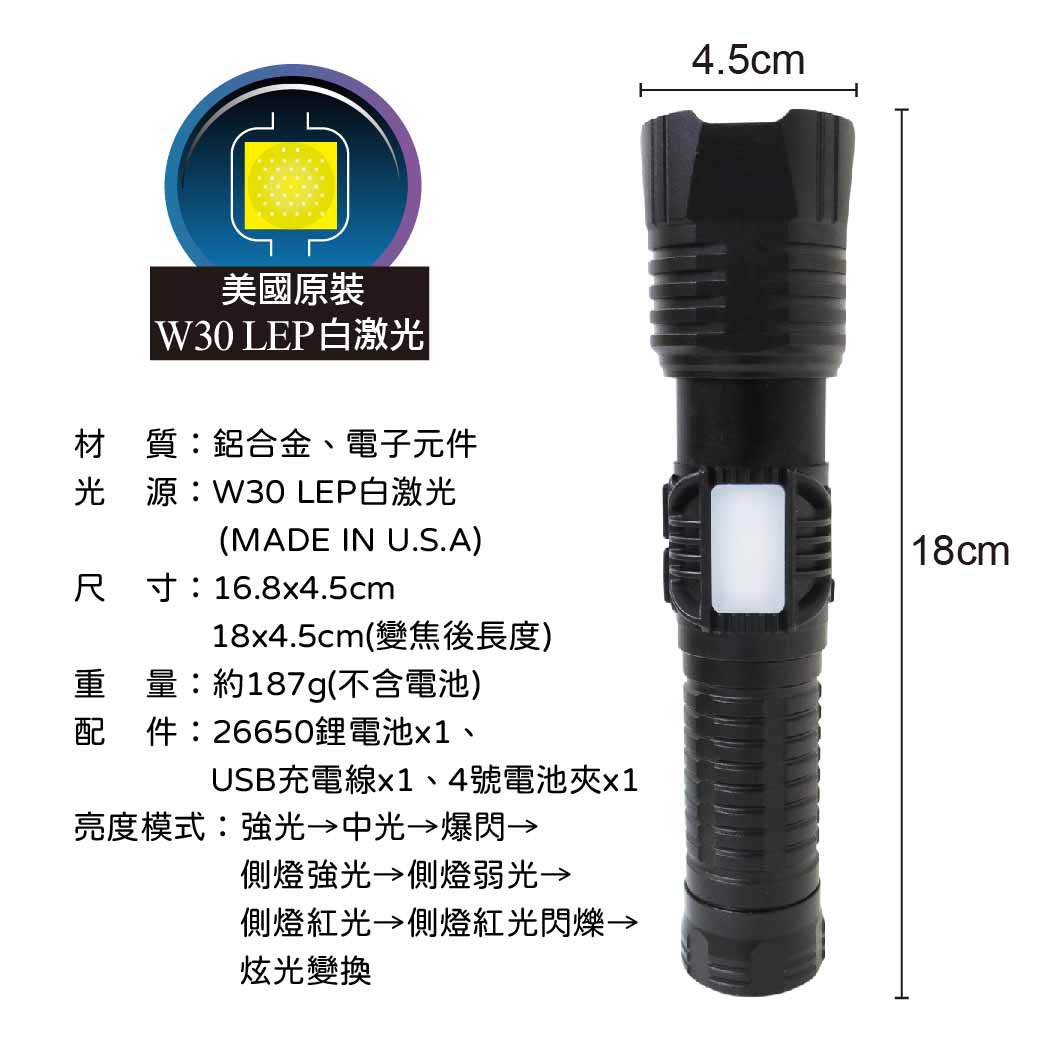 鉅玉經典｜70W白激光伸縮式手電筒 HK-G820, , large
