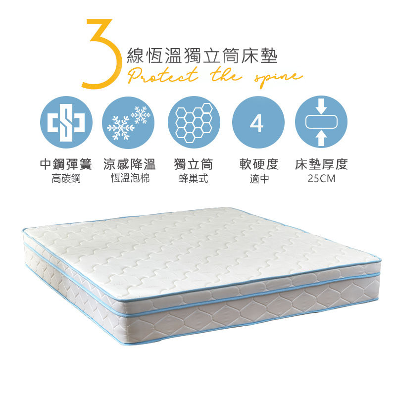 【KIKY】冰雪奇緣涼感三線蜂巢式獨立筒床墊, , large