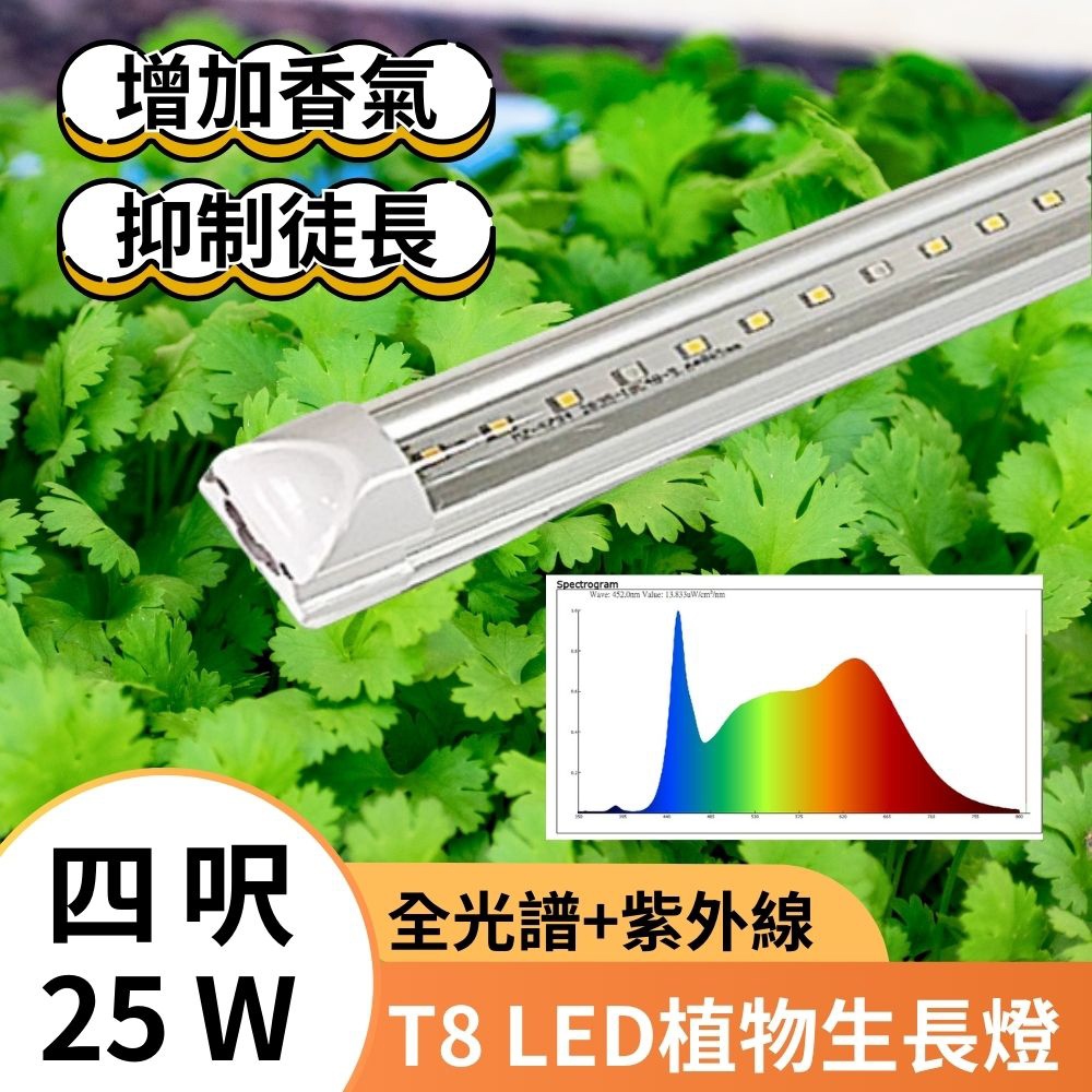 【君沛】UVA全光譜 4呎 T8植物燈管 25W 提升香氣 抑制徒長 香草植物推薦 羅勒薄荷 室內菜園層架補光, , large
