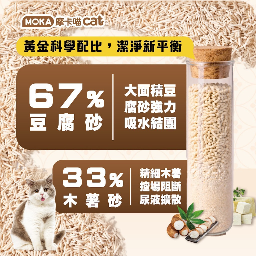 [承佳][6入/箱購組] 摩卡喵 MOKA cat 益生菌+生物酵素 豆腐砂 雙效無痕喵砂 貓砂 豆腐砂+木薯砂, , large