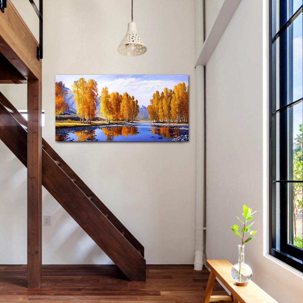 【御畫房】金秋溪水 國家一級畫師手繪油畫60&times;120cm(VF-124), , large