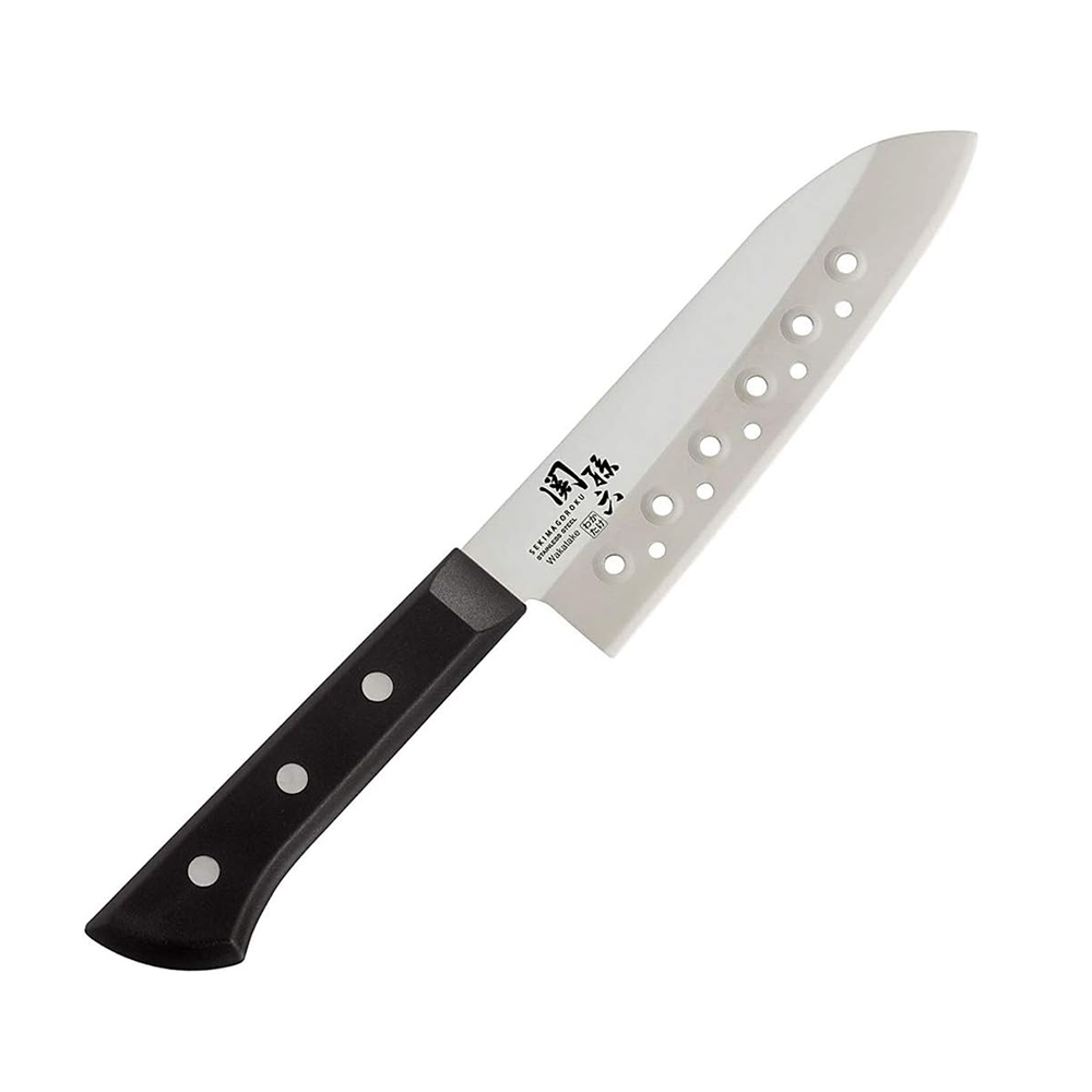 【日本貝印KAI】日本製 若竹名刀 關孫六 料理刀 廚房刀 不鏽鋼刀-16.5cm(帶孔三德刀), , large