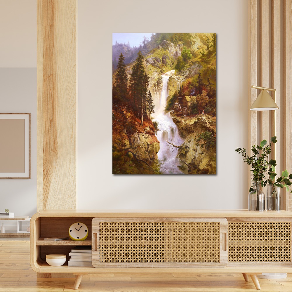【御畫房】山谷飛瀑之三 國家一級畫師手繪油畫60&times;90cm(VF-109), , large