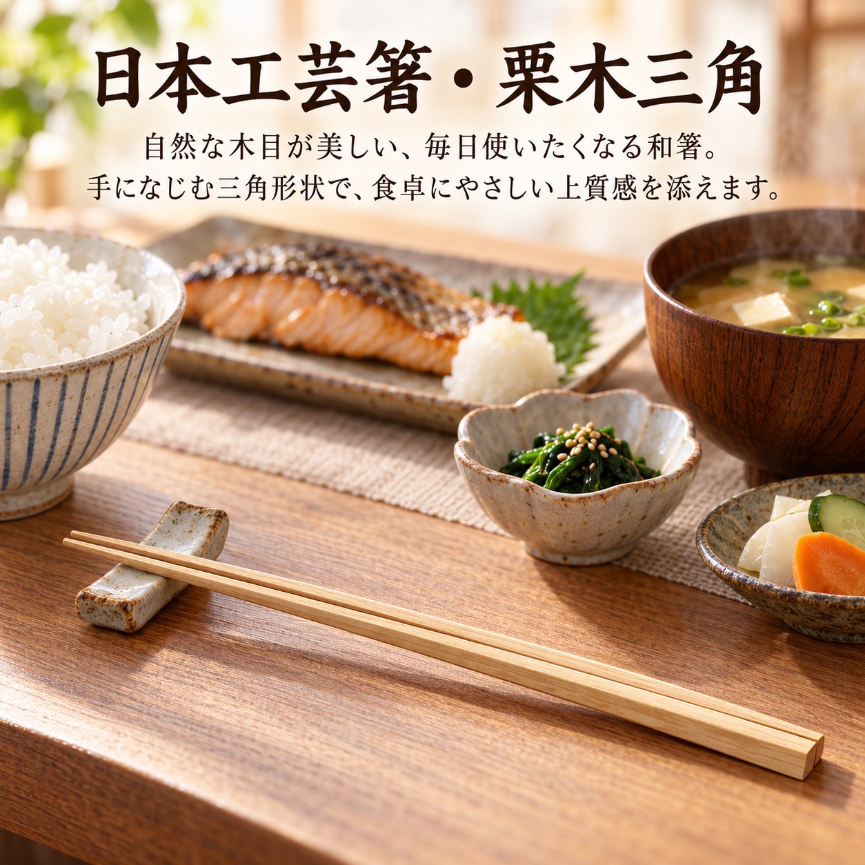 【HIYASU日安工坊】日本工藝箸-栗木 三角, , large