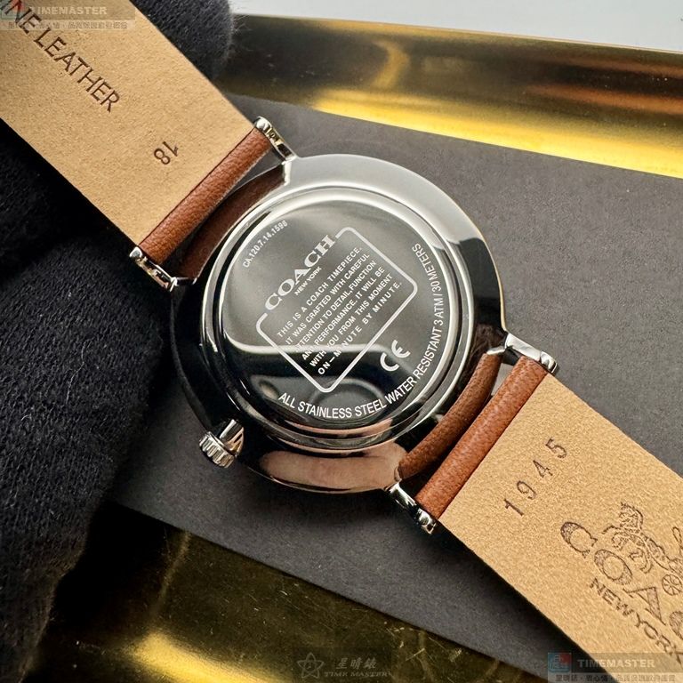 [星晴錶業]COACH手錶,36mm,CH00284銀白色錶面銀錶殼咖啡色真皮皮革錶帶款, , large