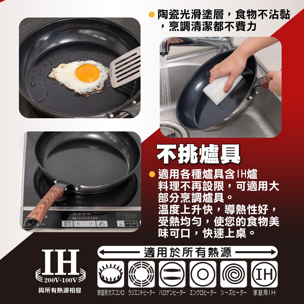 【hokua】Mecera Zero Ceramic IH Non-stick Frying pan 20cm with glass lid, , large