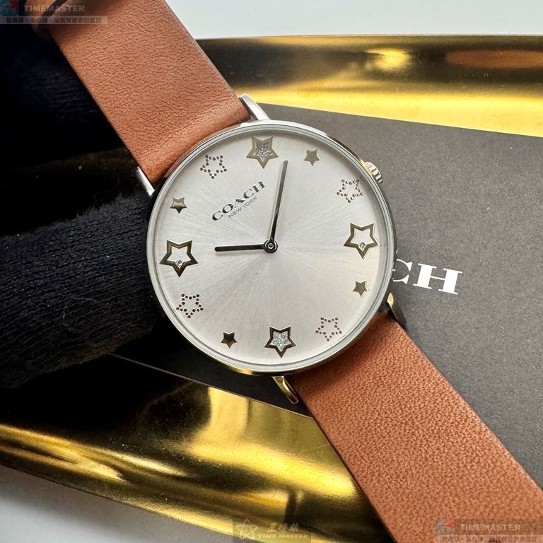 [星晴錶業]COACH手錶,36mm,CH00284銀白色錶面銀錶殼咖啡色真皮皮革錶帶款, , large
