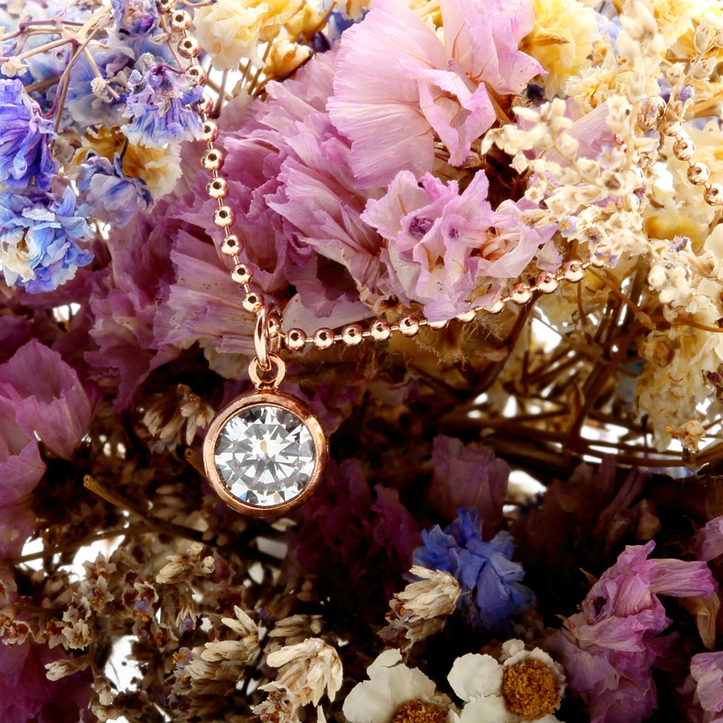 【Angel & Me】14KGF rose gold single Swiss diamond zircon cz necklace gift, , large