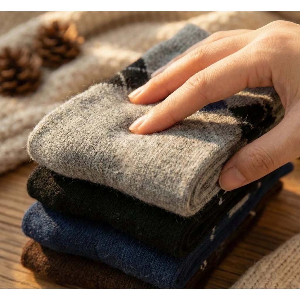 [Kaimi Cotton] 7-Pair Set &ndash; Random Colors &ndash; Winter Essential (Men&rsquo;s) Premium Thermal Wool Socks &ndash; Cold-Proof / Warm / Long Winter Socks &ndash; Plaid Design, , large
