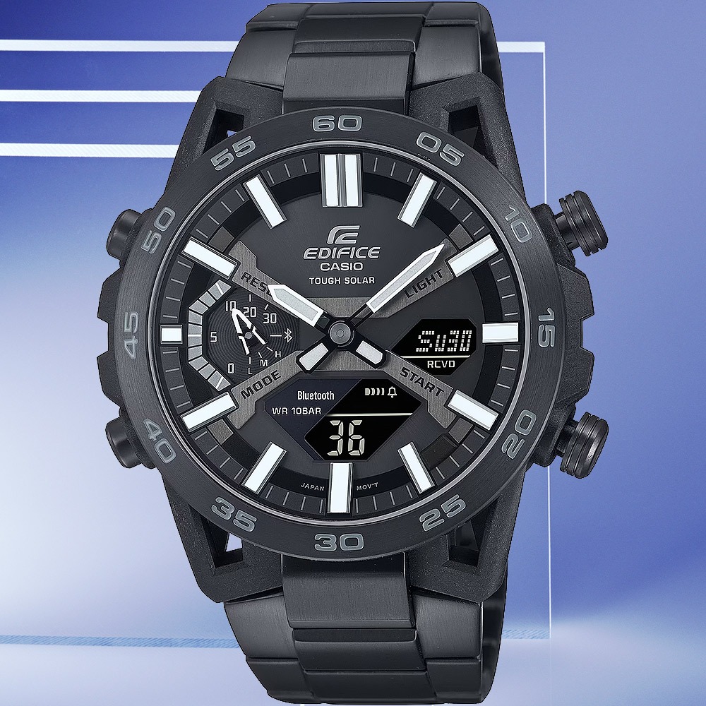 CASIO 卡西歐 EDIFICE 藍芽 太陽能電力賽車錶-黑 ECB-2000DC-1B, , large