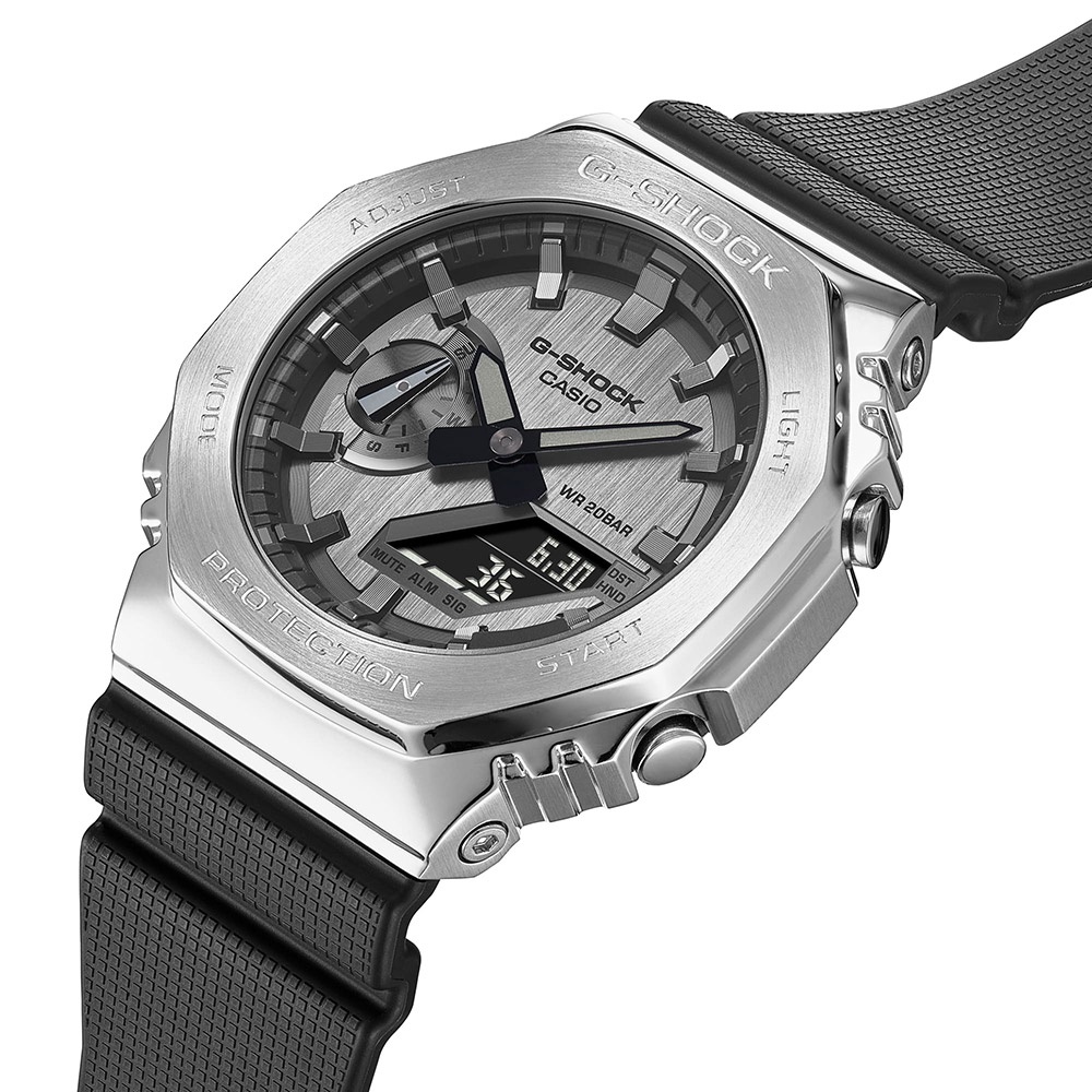 CASIO 卡西歐 G-SHOCK 八角 金屬錶殼 雙顯手錶-百搭銀灰 GM-2100-1A, , large