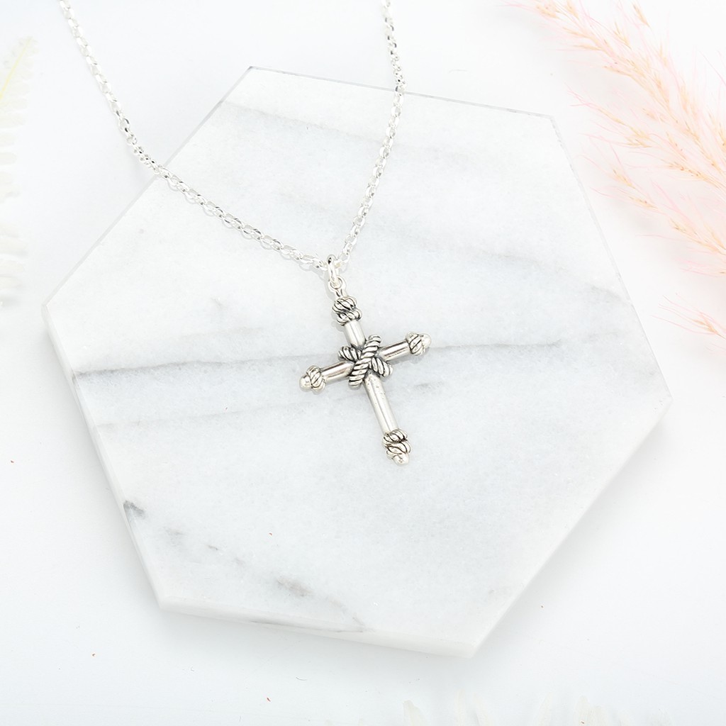 【Angel & Me】Cross knot Cross s925 sterling silver necklace Birthday gift, , large