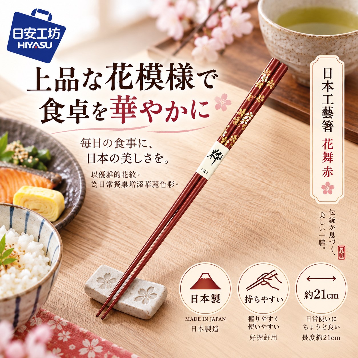 【HIYASU日安工坊】日本工藝箸-花舞 赤, , large