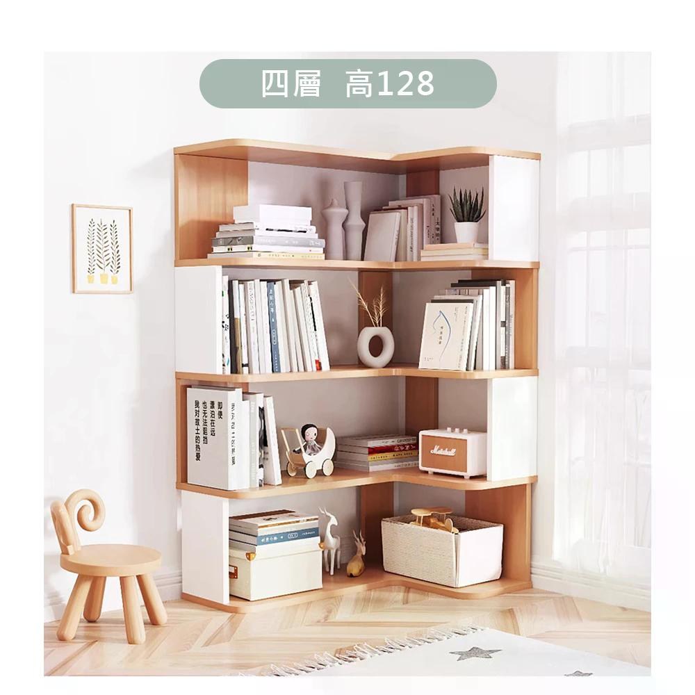 【樂樂】L型轉角簡約實用書架雙色原木+白色4層90x60(實木書架 層架 置物架 收納架), , large