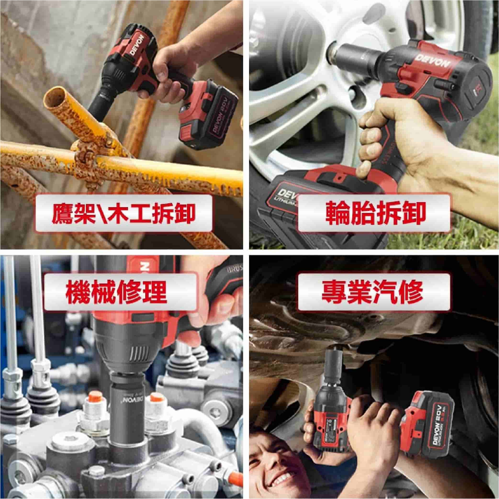 WIN五金 DEVON大有  20V 衝擊扳手 <5733-Li-20S2 PLUS+5.0電池組> 350牛頓米 電動扳手 拆輪胎 板手, , large
