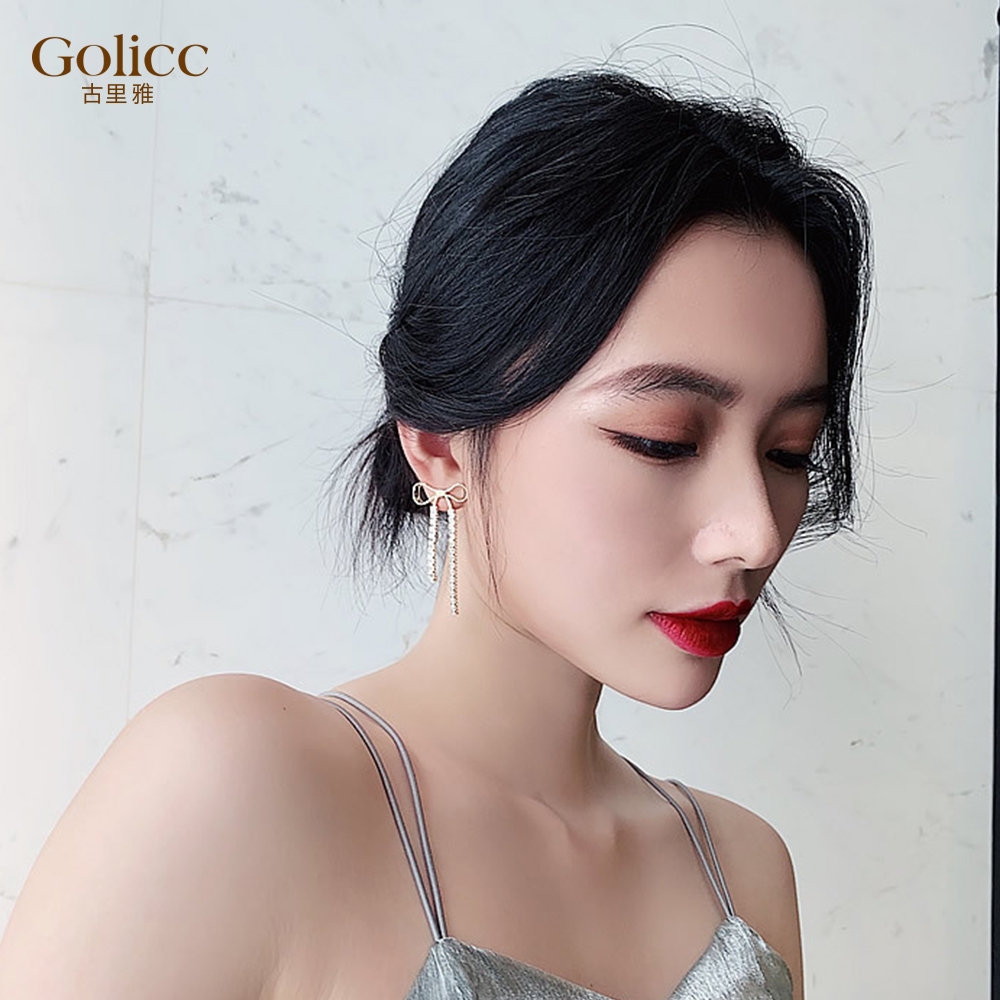 【Gulicc】古莉可 耳環 蝴蝶結長款流蘇, , large