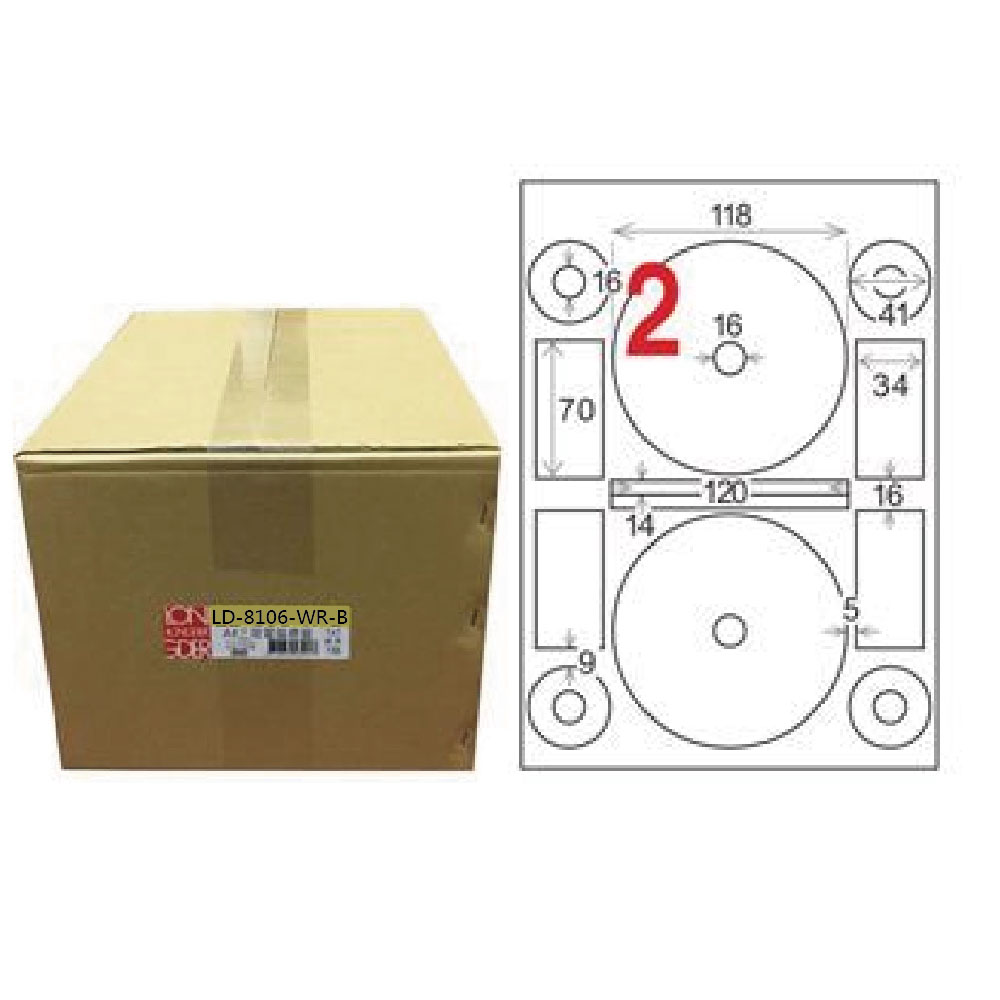 【龍德】LONGDER 三用電腦標籤 A4 光碟專用 內徑 16mm可再貼1000張/箱 LD-8106-WR-B(適用雷射、噴墨、影印), , large