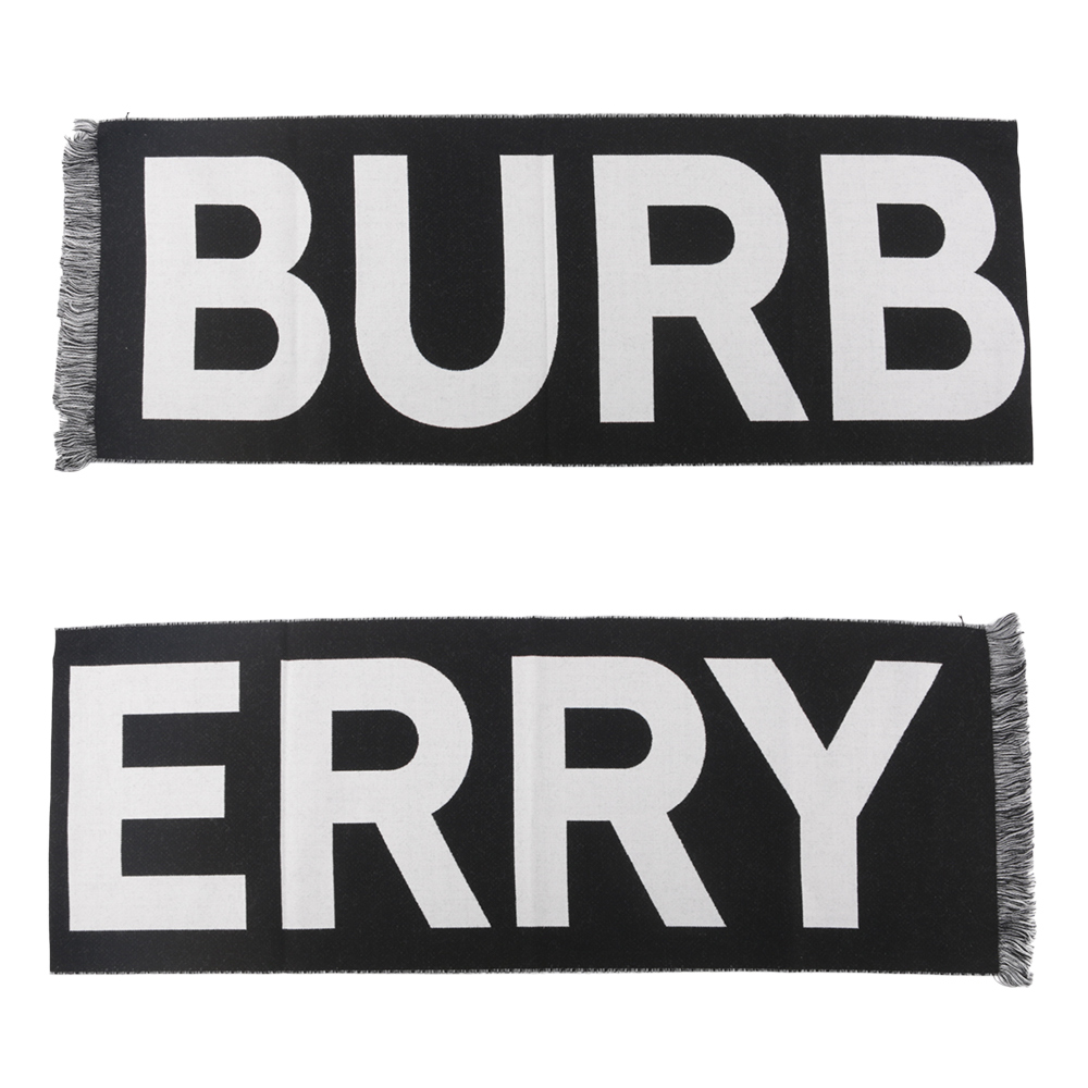 BURBERRY Logo 徽標羊毛圍巾/黑色/白色, , large