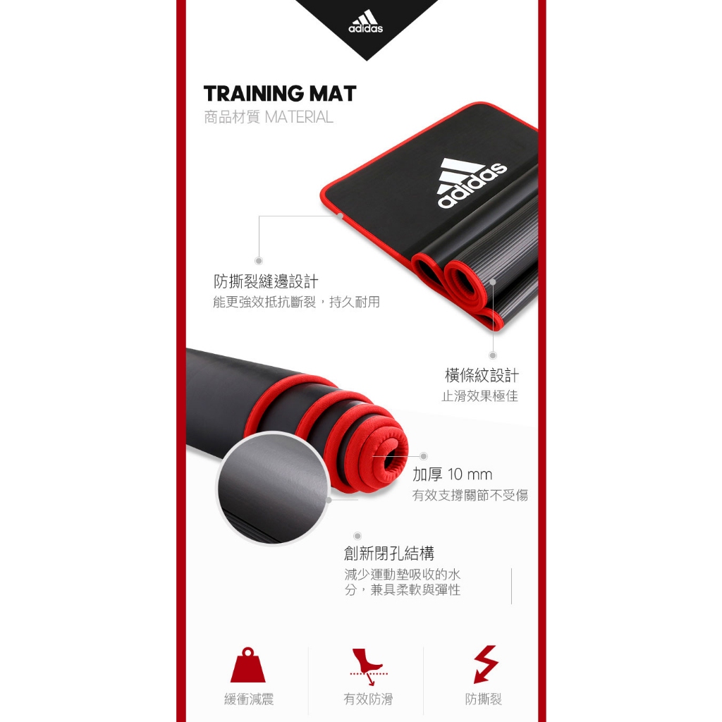 ADIDAS 專業加厚訓練運動墊 瑜珈墊 加厚瑜珈墊 運動瑜珈 專業瑜珈 ADMT-12235 【樂買網】, 黑灰框, large