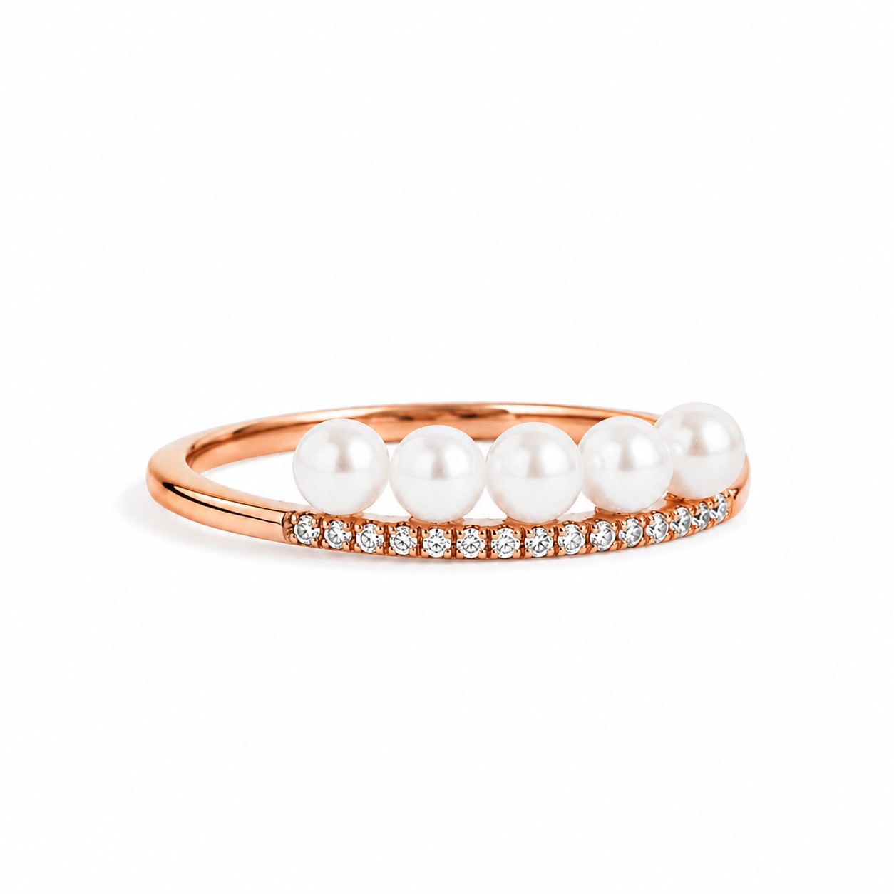 【A'jane】 18K玫瑰金 柔光序列 珍珠排鑽戒指 A012409-001-52, , large