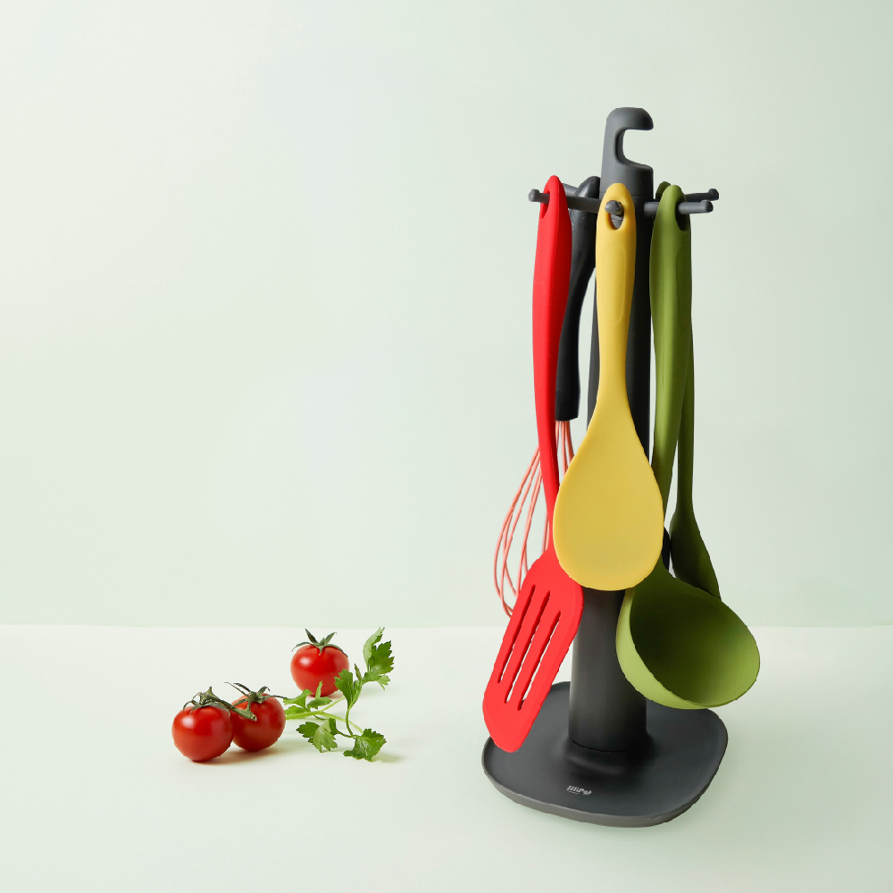[Korean SiliPot] Kitchen Tool Rack (Aesthetically pleasing rack, can be sterilized with hot water), 冷灰, large