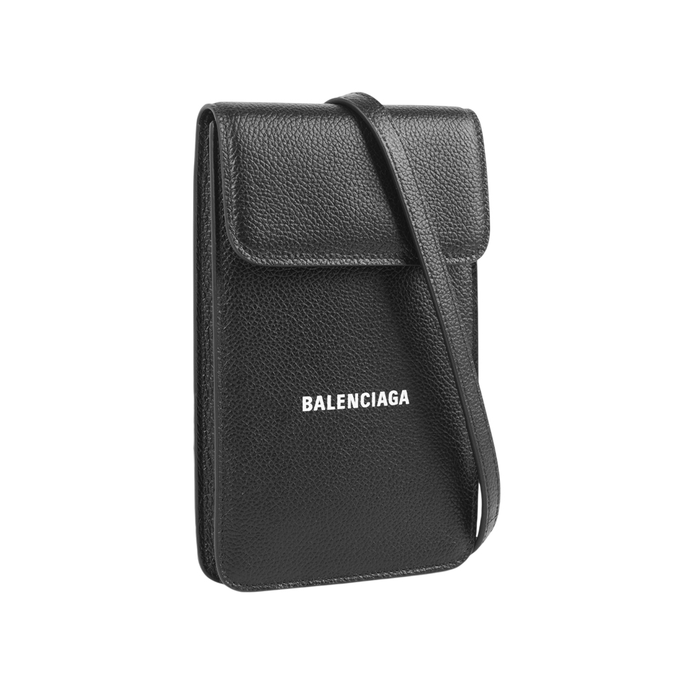 BALENCIAGA 白字Logo 牛皮手機包/斜背包(黑色), , large