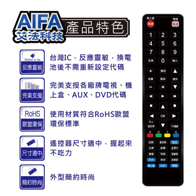 【AIFA】4in1 Universal Remote(AG-52) TV remote control/Set-top box remote control/DVD remote control/AUX remote control, , large