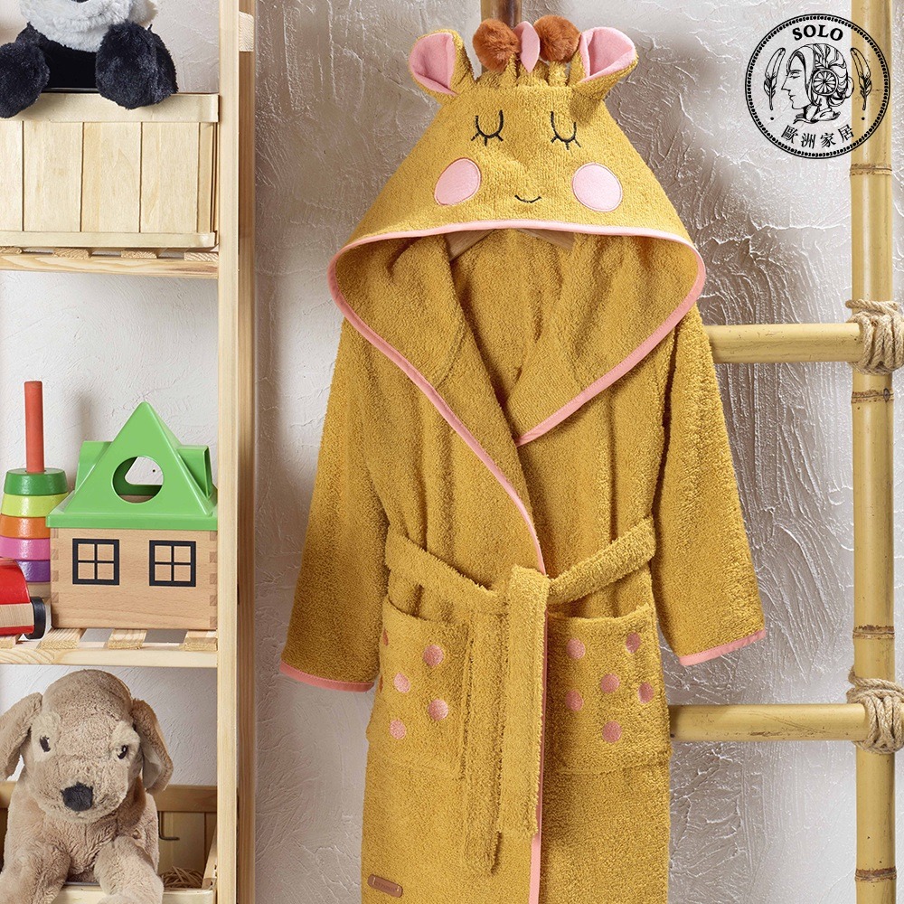 【Solo Vintage】Bathrobe Giraffe Yellow Kid 3-4y, , large