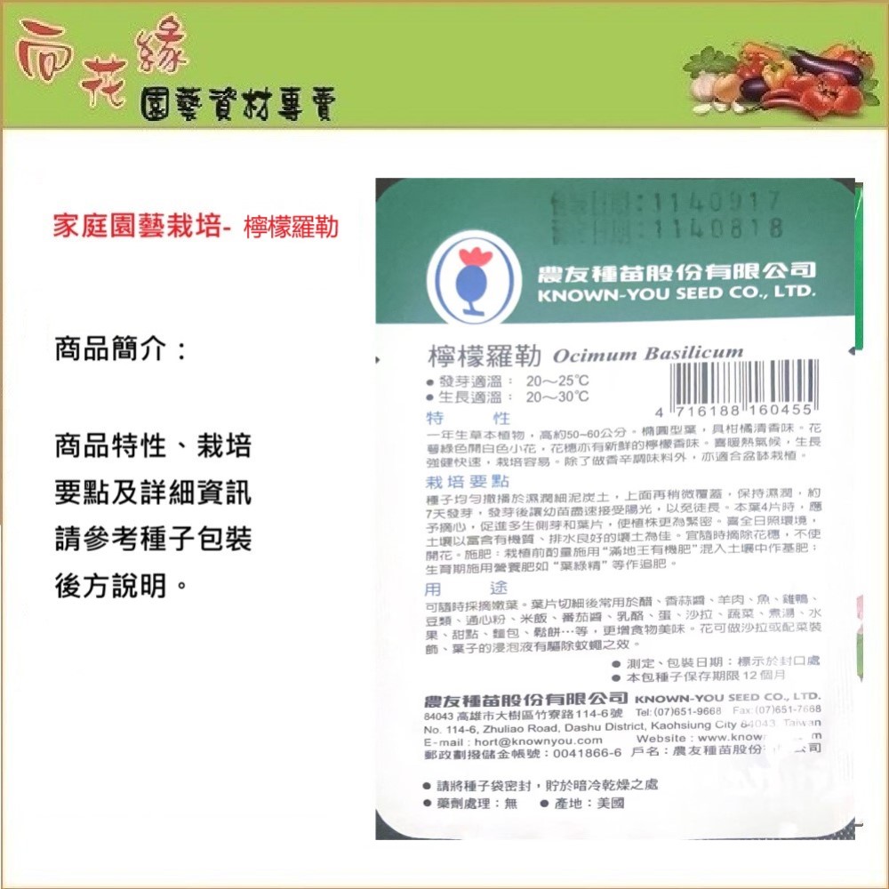 【向花緣】農友 檸檬羅勒 - 香藥草種子, , large