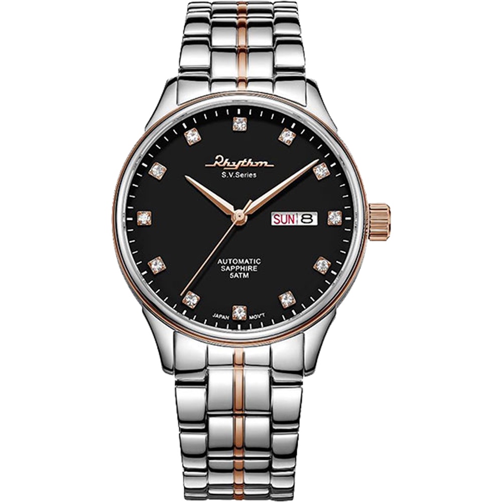 RHYTHM日本麗聲 S.V.Series 晶鑽日曆機械錶-39mm AS1612S10, , large