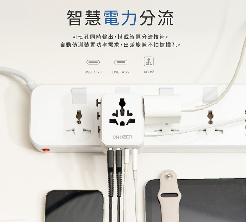 【CHOZEN】35W 氮化鎵 GaN PD 快充萬國插座｜旅行充電器 全球通用轉接頭(天際白)TA35W, , large