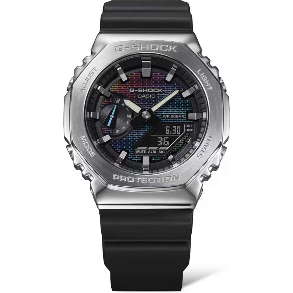 CASIO 卡西歐 G-SHOCK 彩色磚牆系列 八角雙顯手錶 學生錶 GM-2100RW-1A, , large