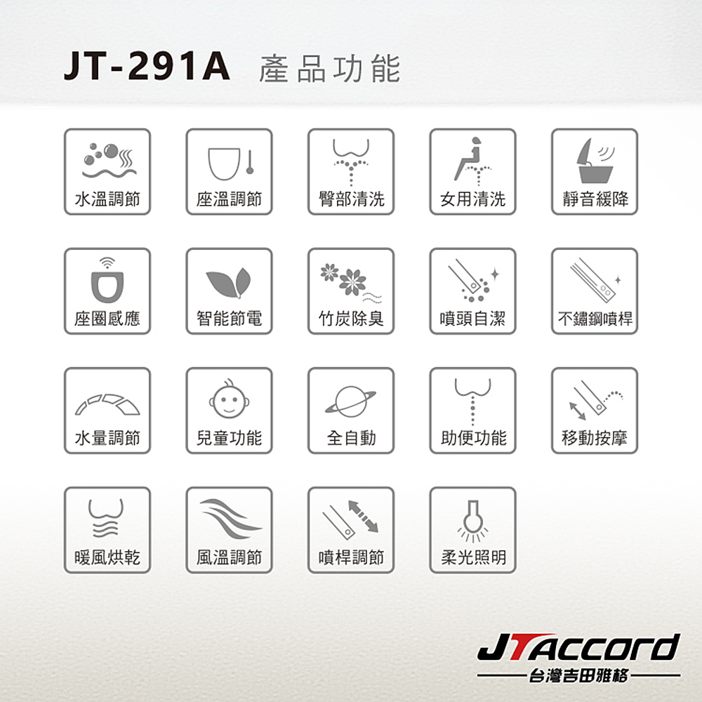 [JTAccord台灣吉田] JT-291A 溫水洗淨免治馬桶便座(標準版/未含安裝), , large