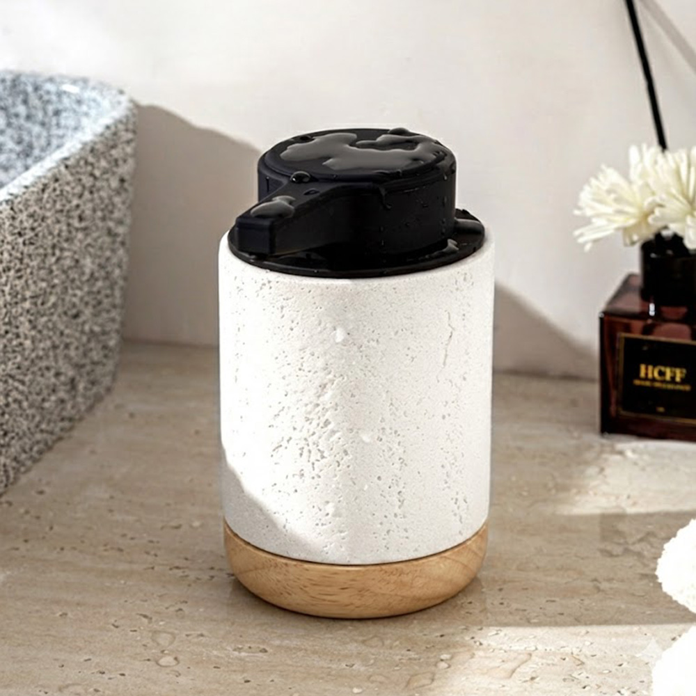 Faux Stone Resin & Wood Automatic Soap Dispenser, , large