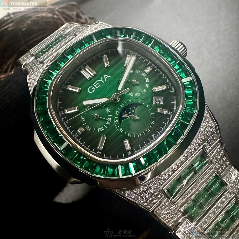[星晴錶業]GEYA手錶,42mm,G78152GWN墨綠色錶面銀錶殼銀色精鋼錶帶款, , large