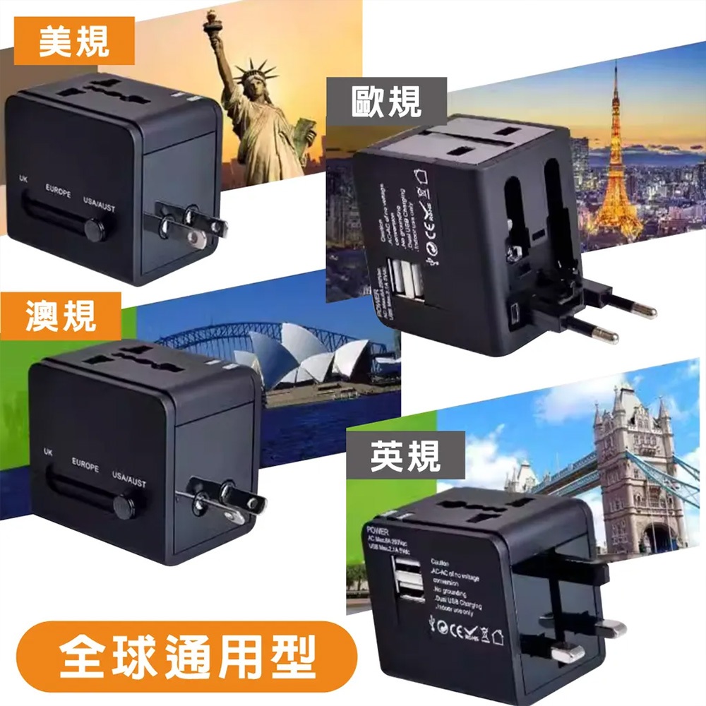TRISTAR TS-USB170 Dual USB International Travel Adapter 3.1A Fast Charging Shikoku Plug Design (100/Black), , large